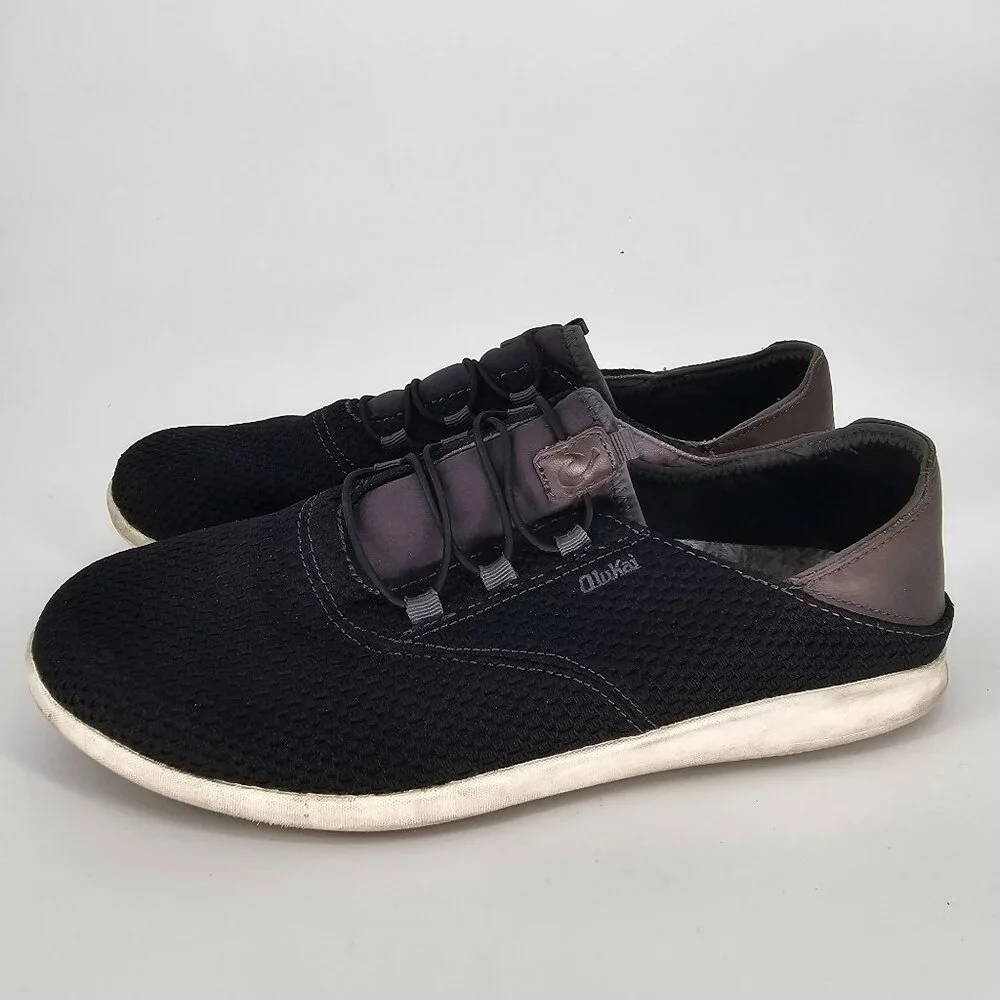 Olukai‎ Mens Alapa Li Shoes 10.5 Black Woven Leather Accents Casual 10395-406C
